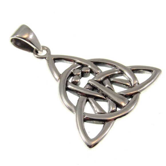 Solid 925 Sterling Silver Celtic Triquetra Knot Awen 3 Rays of Light Pendant - Picture 3 of 5